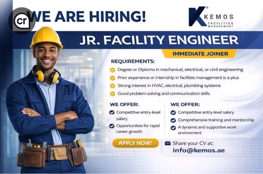 Launch Your Engineering Career in Dubai: Jr. Facility Engineer Role at Kemos Group 2026 1 Kemos Group