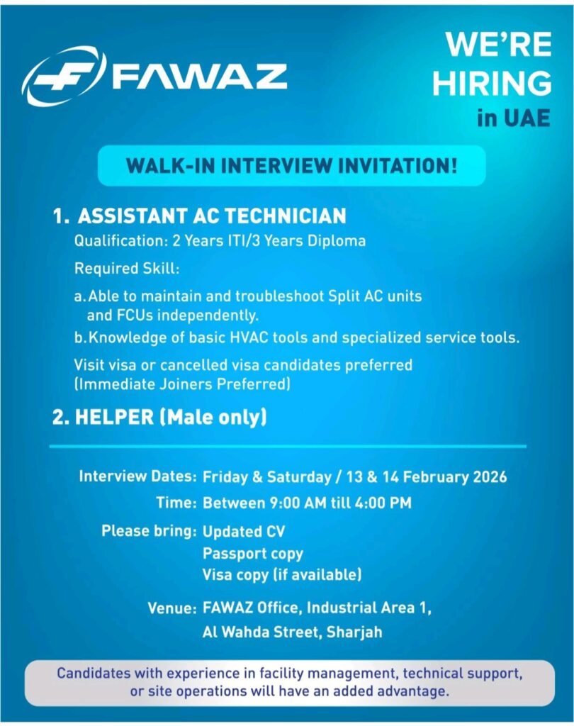 Exciting Walk-In Interview at FAWAZ UAE for AC Technicians and Helpers 2026 1 FAWAZ