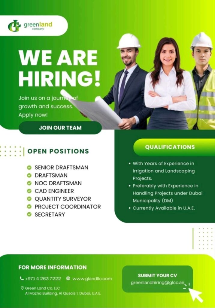 Green Land Co. LLC Dubai Hiring: Multiple Positions in Irrigation & Landscaping – Apply Now 2026 1 Green Land Co. LLC