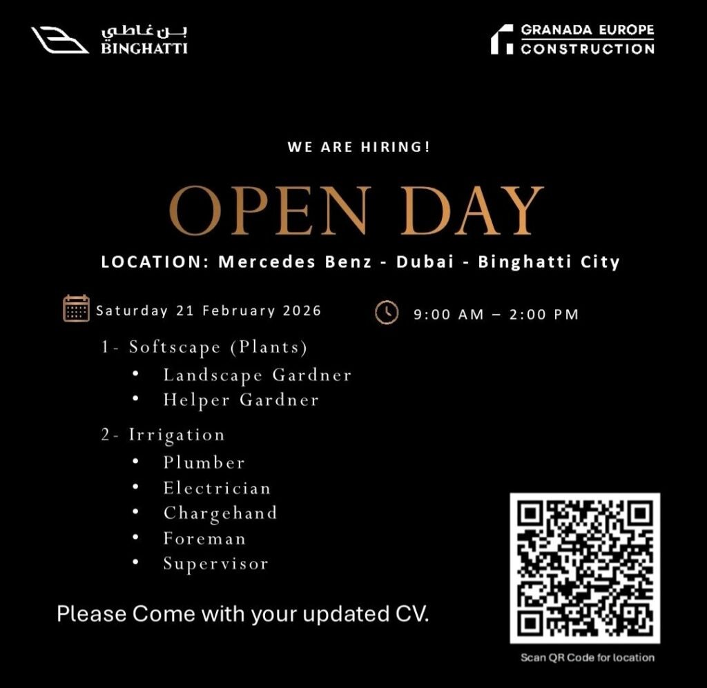 Granada Europe Construction Hiring Open Day 2026 – Landscaping & Irrigation Jobs in Dubai 1 Granada Europe Construction