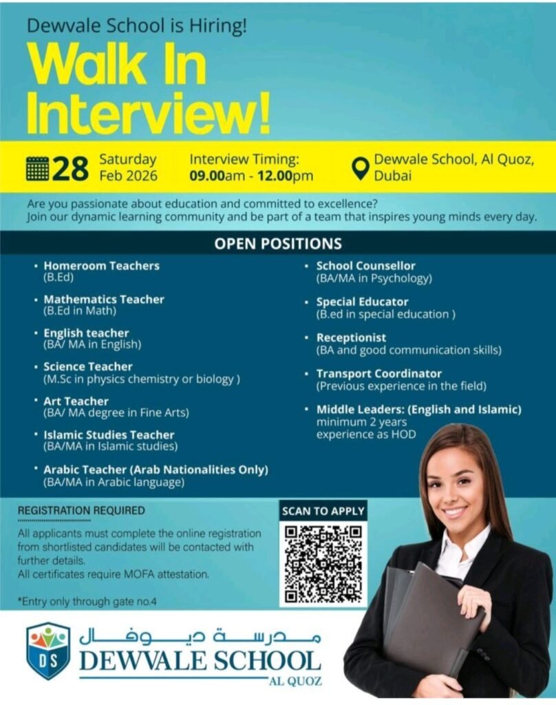 Dewvale School Walk-In Interview 2026: Teaching Jobs in Dubai 1 Dewvale School