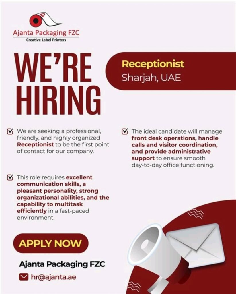 Ajanta Packaging FZC Hiring: Receptionist Job Opening in Sharjah, UAE 2026 1 Ajanta Packaging FZC