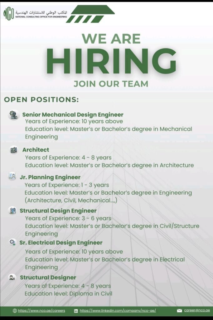 NCO Hiring in Abu Dhabi: Multiple Engineering & Architecture Jobs Available 2026 1 National Consulting Office (NCO)