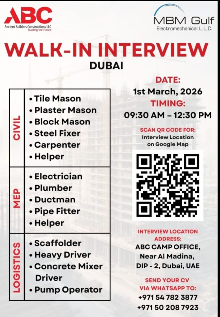 Ancient Builders Constructions & MBM Gulf Electromechanical Walk-in Interview Dubai 2026 1 Ancient Builders Constructions