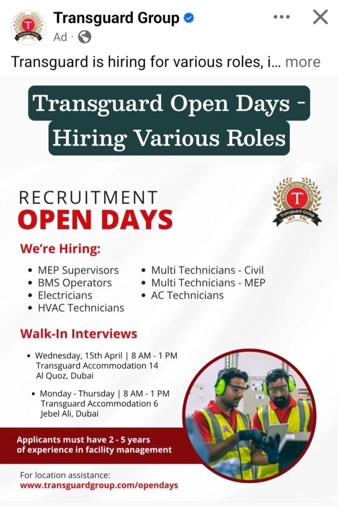 Transguard Walk-in Interviews Dubai 2026
