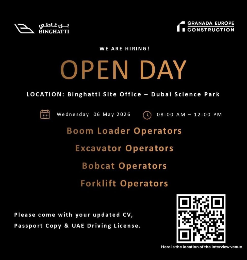 Granada Europe Construction Open Day: Walk-in Interviews for Heavy Equipment Operators & Mechanics in Dubai