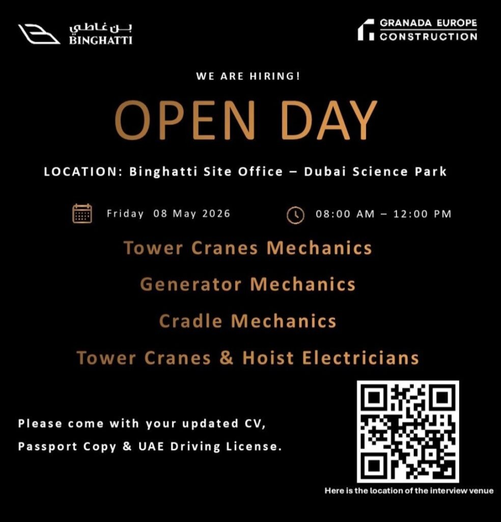 Granada Europe Construction Open Day: Walk-in Interviews for Heavy Equipment Operators & Mechanics in Dubai