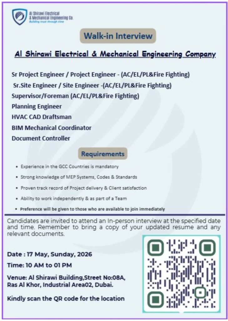 Al Shirawi Electrical & Mechanical Engineering Walk-In Interview Dubai 2026 1 Al Shirawi Electrical & Mechanical Engineering Walk-In Interview Dubai 2026