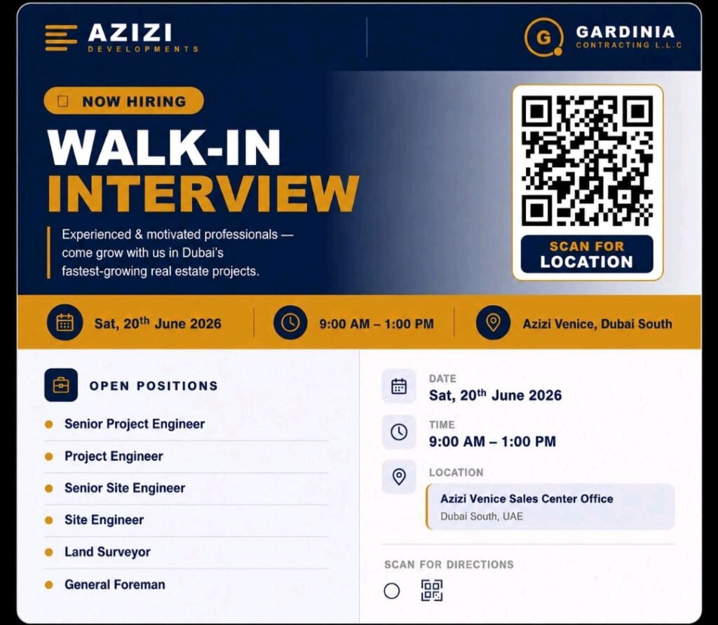 Gardinia Contracting Walk-In Interview 2026 in Dubai – Civil Engineering Jobs with Azizi Developments 1 Gardinia Contracting Walk-In Interview 2026 in Dubai – Civil Engineering Jobs with Azizi Developments