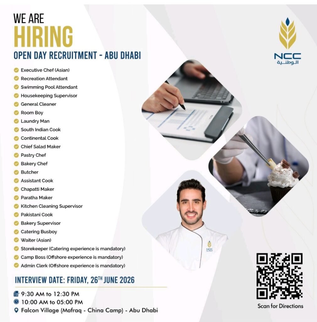 NCC Catering Walk-In Interview 2026 in Abu Dhabi – Open Day Recruitment for Multiple Positions