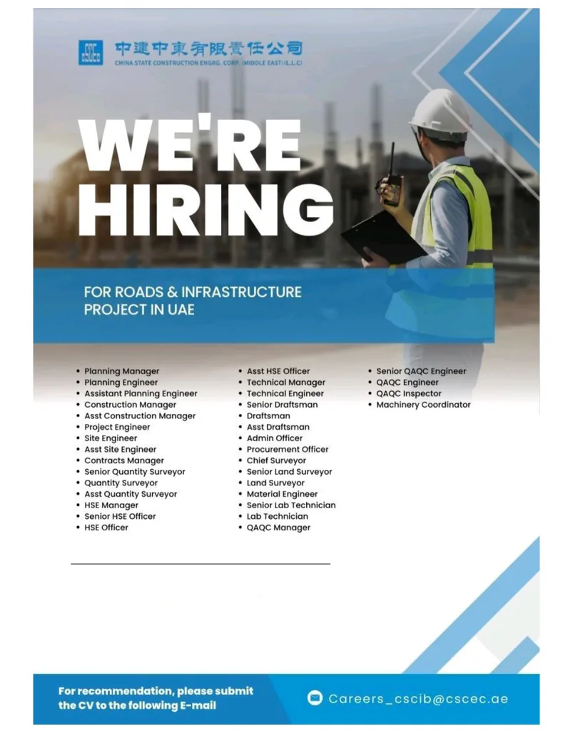 China State Construction ME LLC Careers 2026 – UAE Roads & Infrastructure Jobs