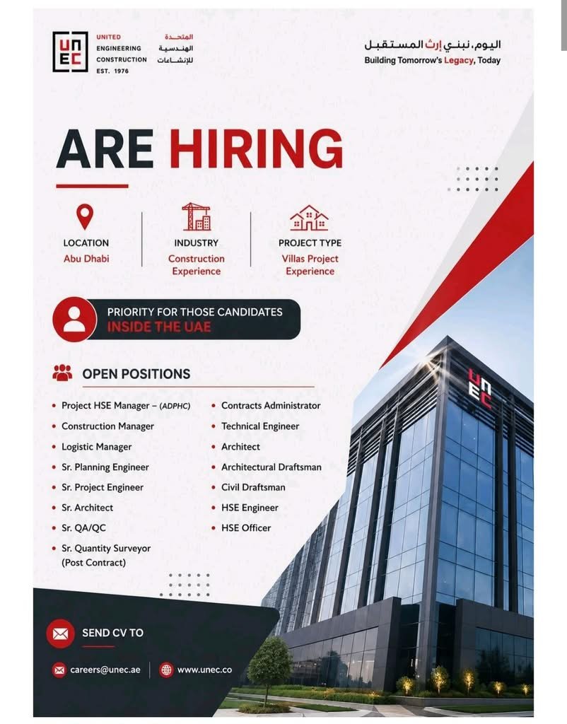 United Engineering Construction (UNEC) Careers in Abu Dhabi 2026 – Latest Construction Jobs