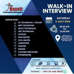 Hayatt Group Facilities Management Walk-In Interview 2026 in Abu Dhabi