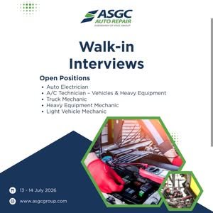 ASGC Auto Repair Walk-In Interview 2026 in Dubai – Latest Job Vacancies
