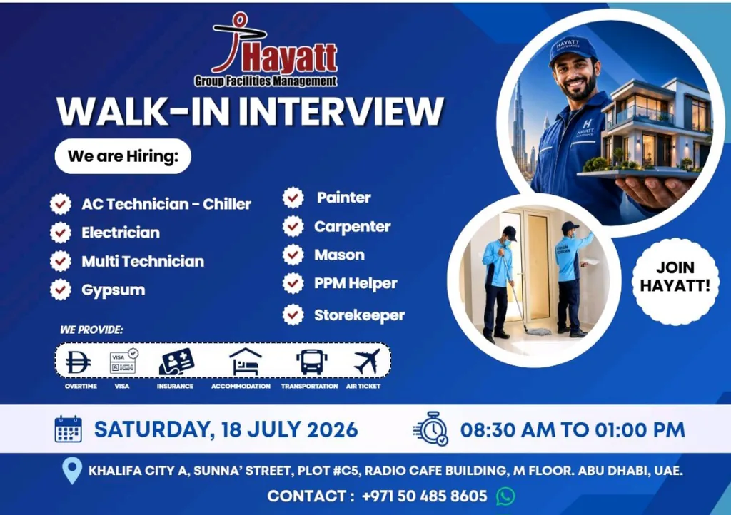Hayatt Group Facilities Management Walk-In Interview 2026 in Abu Dhabi