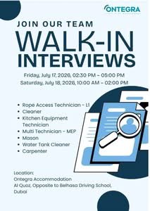 Ontegra Facilities Management Walk-In Interview 2026 in Dubai – Multiple Job Vacancies