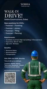 Sobha Constructions Walk-In Interview 2026 in Dubai | Civil Foreman Jobs