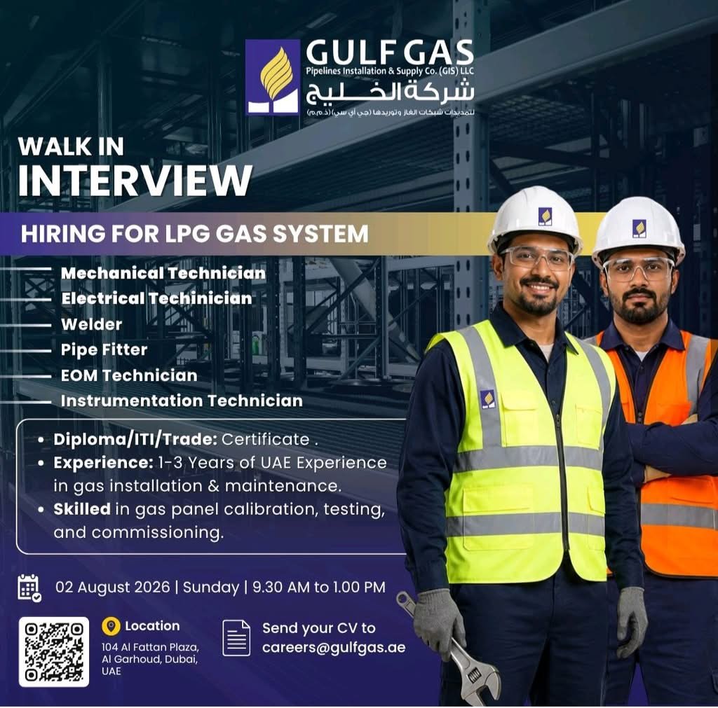Gulf Gas Walk-In Interview 2026 in Dubai – Apply for LPG Gas System Jobs