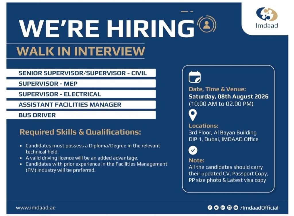 Imdaad Group Walk-In Interview 2026 | Imdaad Careers UAE 1 Imdaad Group Walk-In Interview 2026 | Imdaad Careers UAE