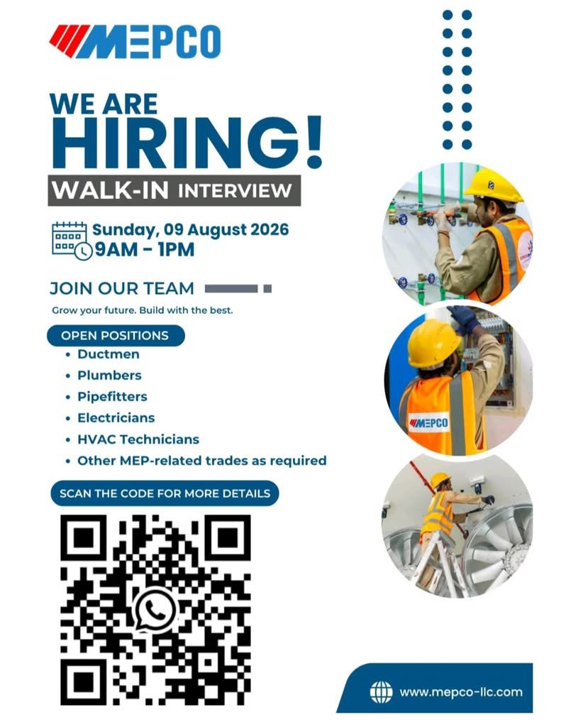MEPCO Electro Mechanical Works LLC Walk-In Interview 2026 | MEPCO Careers UAE