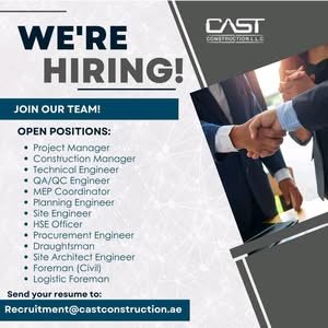 CAST Construction Jobs in Dubai 2026 – Multiple Vacancies