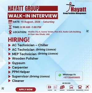 Hayatt Group Facilities Management Walk-In Interview 2026 in Abu Dhabi