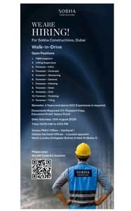 Sobha Constructions Jobs in Dubai 2026 – Walk-in Interview for Multiple Positions