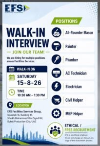 EFS Facilities Services Group Walk-In Interview 2026 – Facilities Jobs in Dubai 1 EFS Facilities Services Group Walk-In Interview 2026 – Facilities Jobs in Dubai