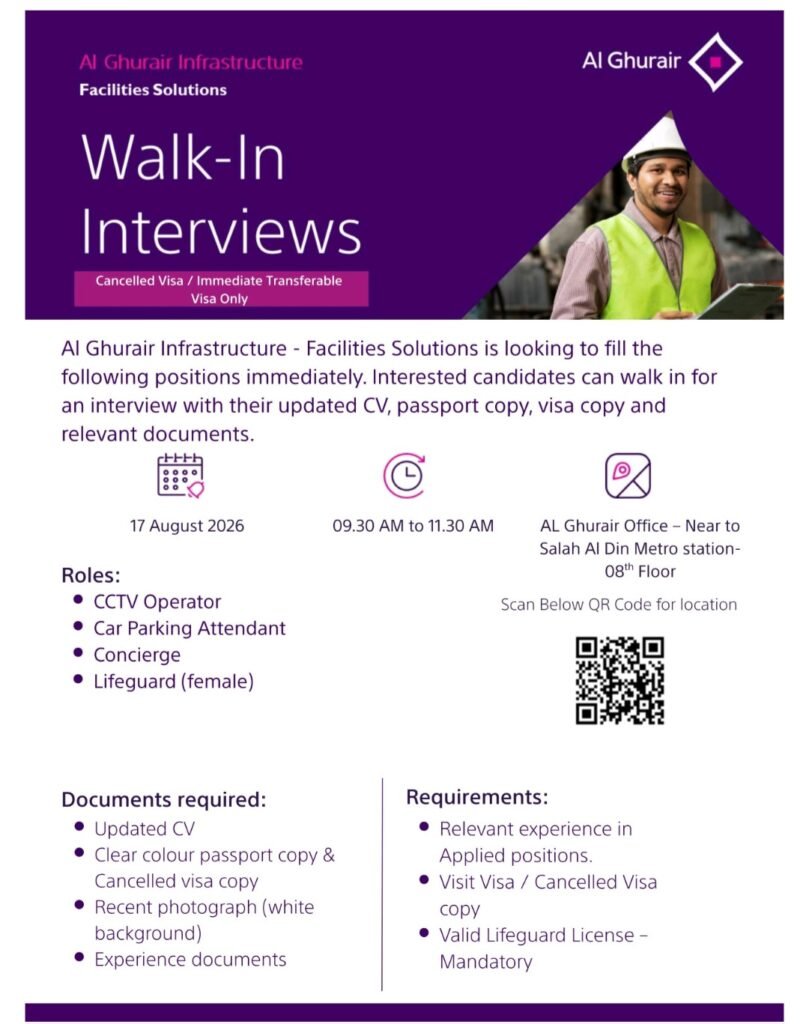 Al Ghurair Infrastructure Jobs 2026 – Walk-In Interview 1 Al Ghurair Infrastructure Jobs 2026 – Walk-In Interview