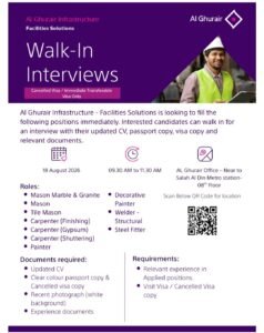 Al Ghurair Infrastructure Jobs 2026 – Walk-In Interview for Multiple Vacancies 1 Al Ghurair Infrastructure Jobs 2026 – Walk-In Interview for Multiple Vacancies