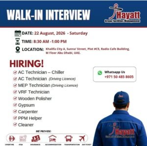 Hayatt Group Facilities Management Walk-In Interview 2026 in Abu Dhabi
