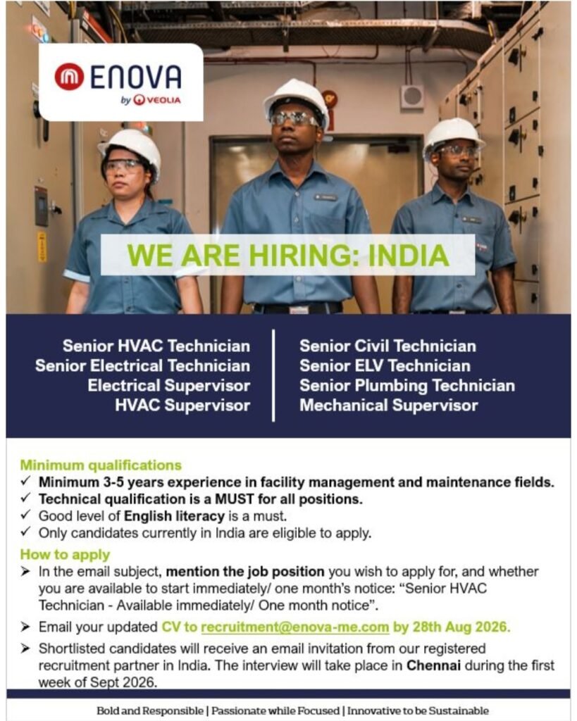 Enova Jobs in UAE – Senior HVAC, Electrical, Civil, ELV, Plumbing & Mechanical Vacancies 1 Enova Jobs in UAE – Senior HVAC, Electrical, Civil, ELV, Plumbing & Mechanical Vacancies