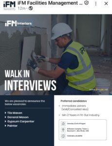 iFM Facilities Management Walk-In Interview Jobs in Abu Dhabi 1 iFM Facilities Management Walk-In Interview Jobs in Abu Dhabi