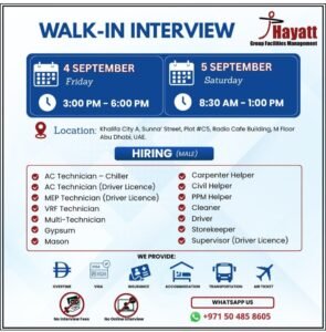 Hayatt Group Facilities Management Walk-In Interview 2026 in Abu Dhabi