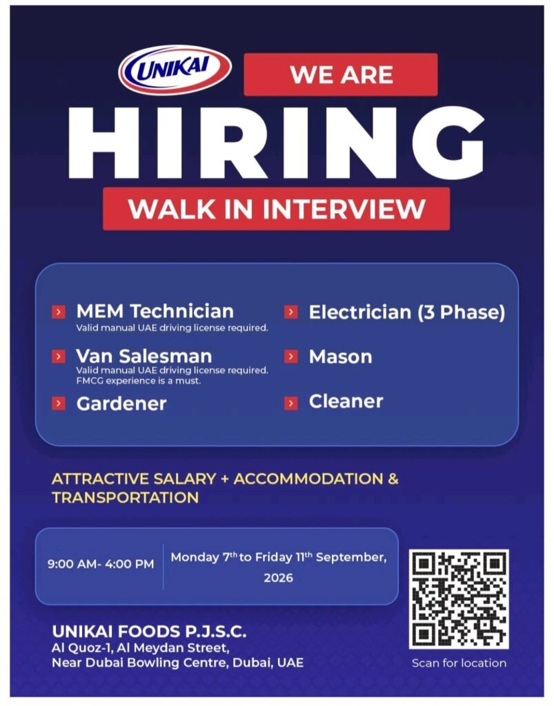 Unikai Foods PJSC Jobs in Dubai – Walk-In Interview 2026 2 Unikai Foods PJSC Jobs in Dubai – Walk-In Interview 2026