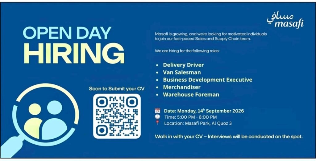 Masafi Open Day Hiring 2026: Walk-in Interviews