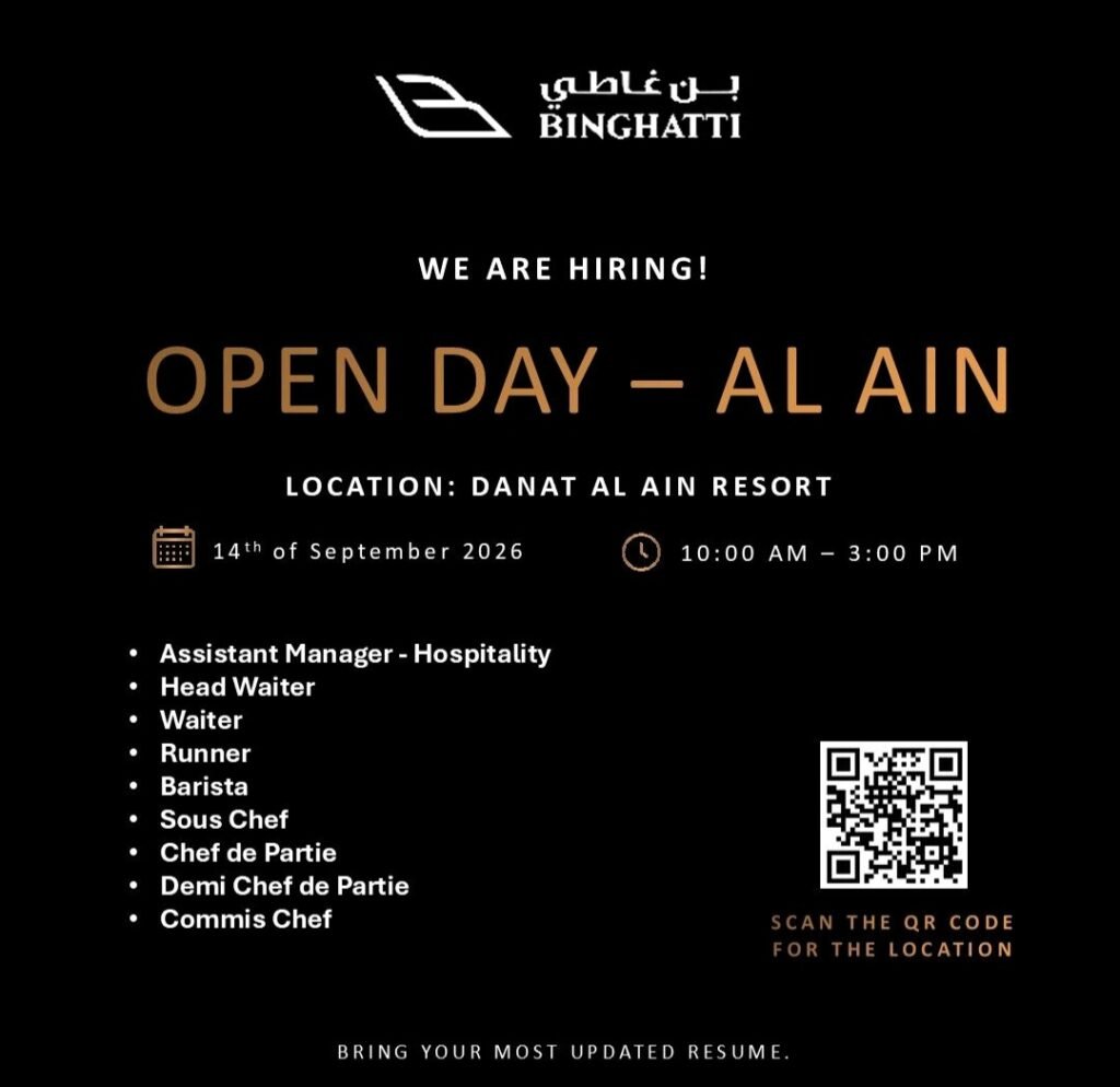 Binghatti Hospitality Jobs in Al Ain – Open Day 2026 1 Binghatti Hospitality Jobs in Al Ain – Open Day 2026