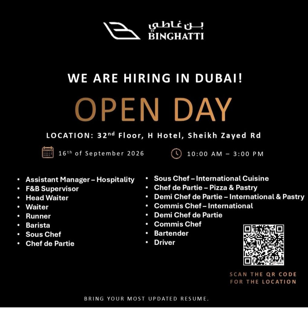Binghatti Hospitality Jobs in Dubai 2026 – Open Day Hiring