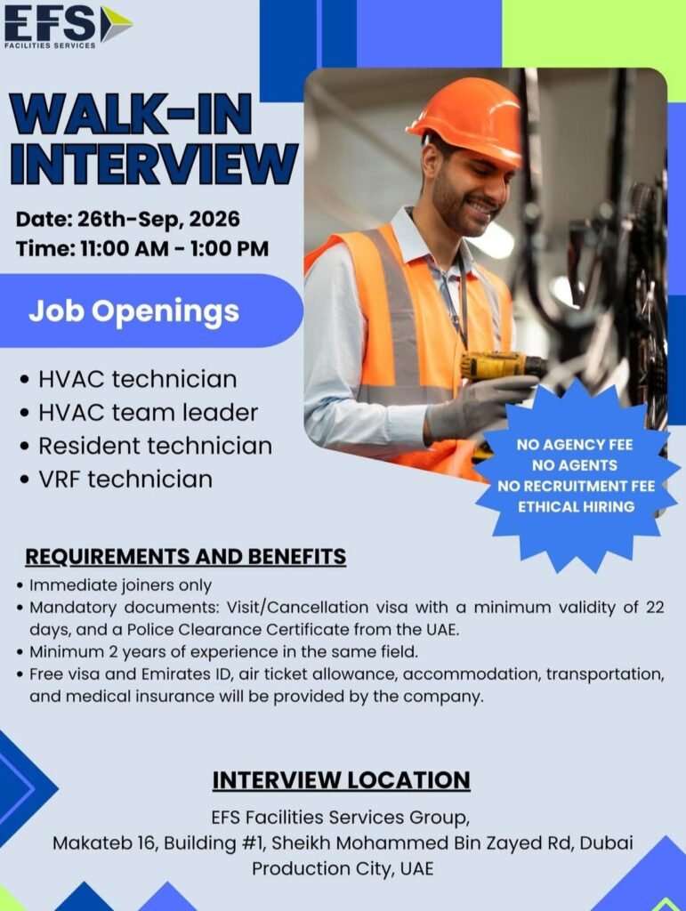 EFS Facilities Services Walk-In Interview 2026 – HVAC & Technical Jobs in Dubai