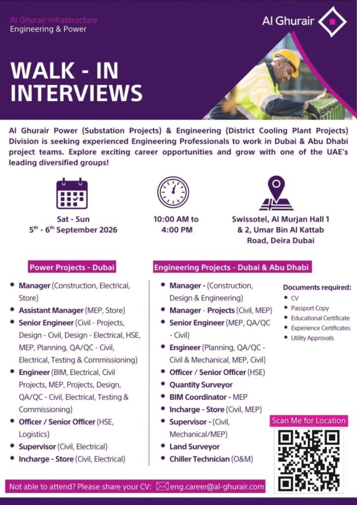 Al Ghurair Jobs 2026: Walk-In Interviews for Engineering & Power Projects