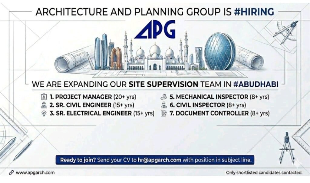 APG Architecture & Planning Group Announces Multiple Site Supervision Jobs in Abu Dhabi 1 APG - Architecture & Planning Group