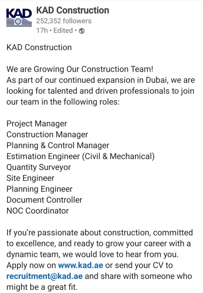 KAD Construction Careers 2026: Multiple Job Openings in Dubai – Apply Now 1 KAD Construction