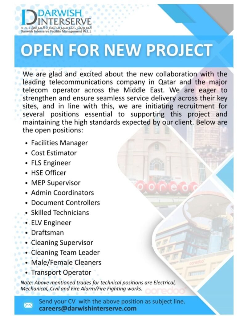 Darwish Interserve Hiring for Major Qatar Telecom Project: Multiple Vacancies Available 2026 1 Darwish Interserve