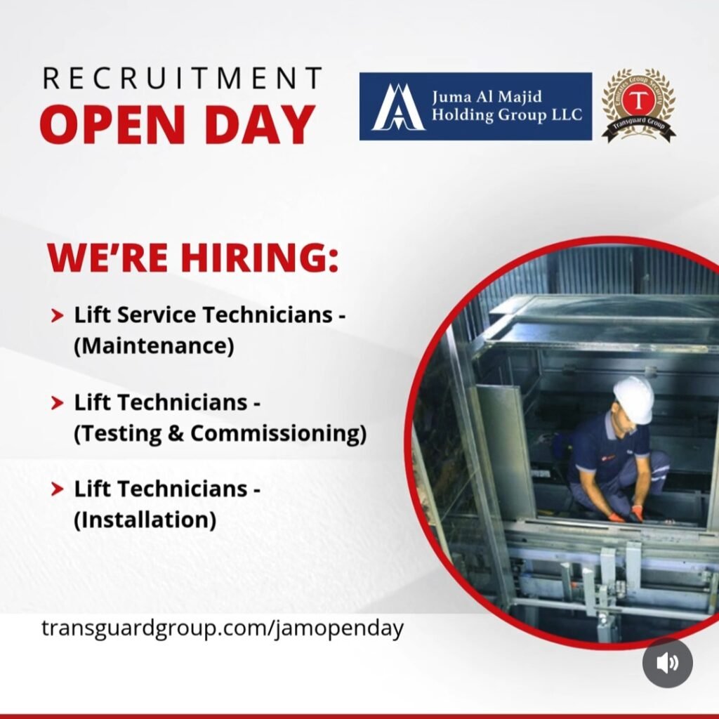 Transguard Group, in Collaboration with Juma Al Majid Holding Group, Announces Walk-in Interviews for Lift Technicians in Dubai 2026 1 Transguard Group, in Collaboration with Juma Al Majid Holding Group, Announces Walk-in Interviews for Lift Technicians in Dubai