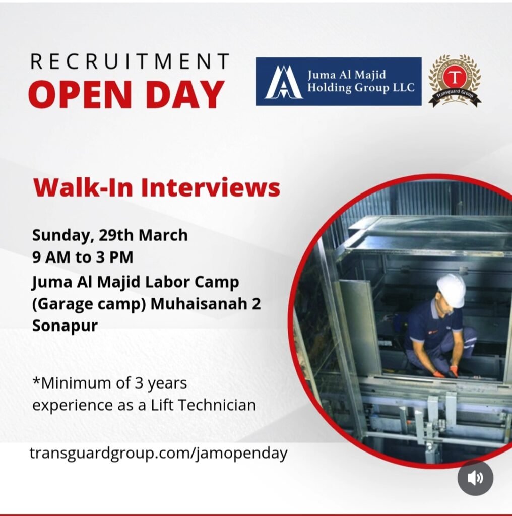 Transguard Group, in Collaboration with Juma Al Majid Holding Group, Announces Walk-in Interviews for Lift Technicians in Dubai 2026 2 Transguard Group, in Collaboration with Juma Al Majid Holding Group, Announces Walk-in Interviews for Lift Technicians in Dubai