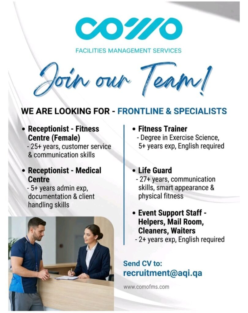 Now Hiring: Multiple Coordinator & Frontline Jobs in Qatar (COMO Facilities Management) 2 COMO Facilities Management