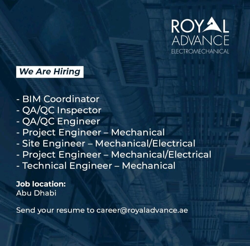 Royal Advance Electromechanical Is Hiring in Abu Dhabi: Multiple MEP Roles Available