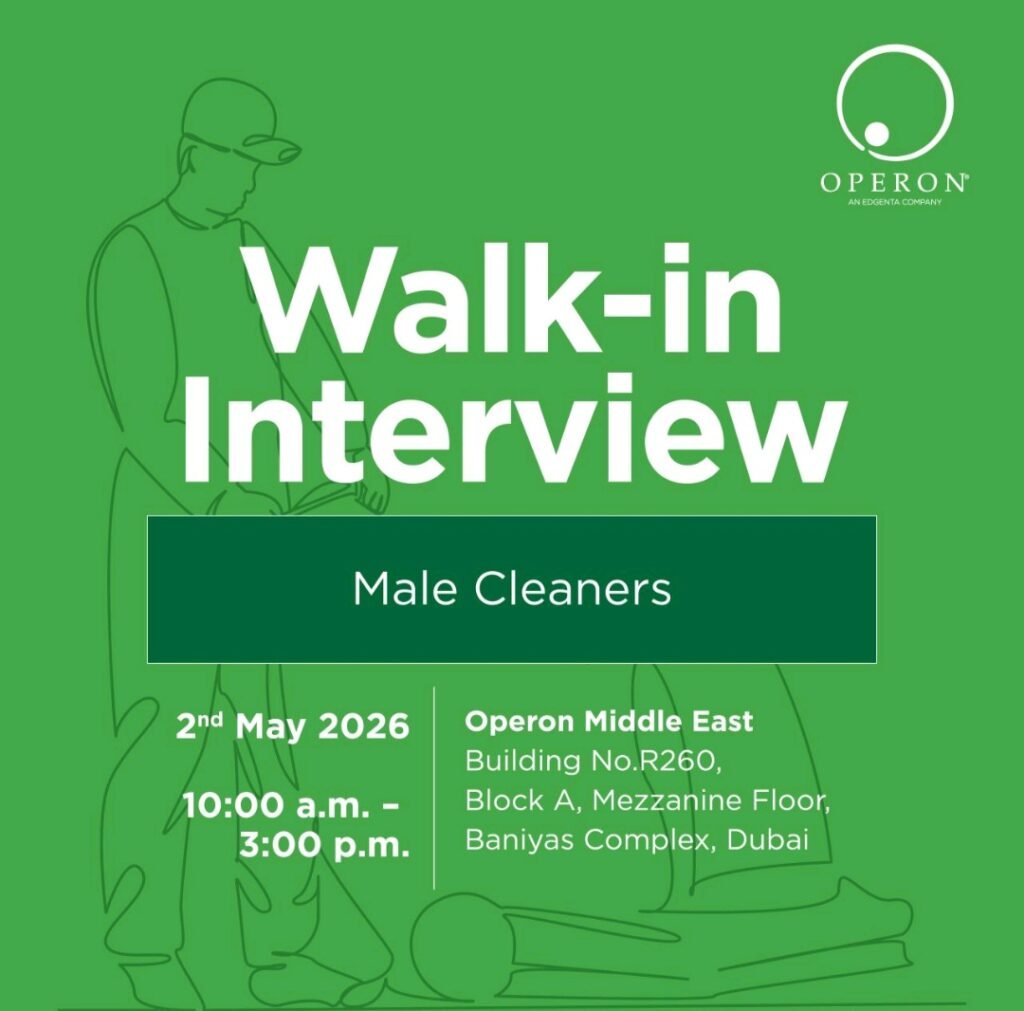 Operon Middle East Walk-in Interview for Male Cleaners – 2nd May 2026