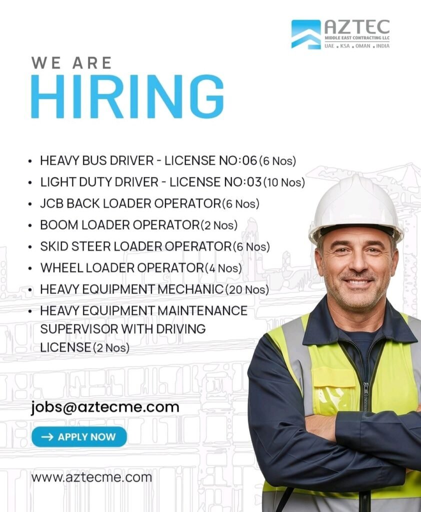 Aztec Middle East Contracting LLC Jobs in UAE 2026 – Drivers, Operators, Mechanics & Supervisors Hiring