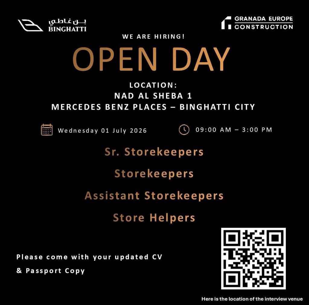 Binghatti Walk-In Interview 2026 | Storekeeper Jobs in Dubai